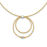 14K w/Wht Rhodium-Platedod Polished/DC Circle Pendant w/1in ext. Necklace